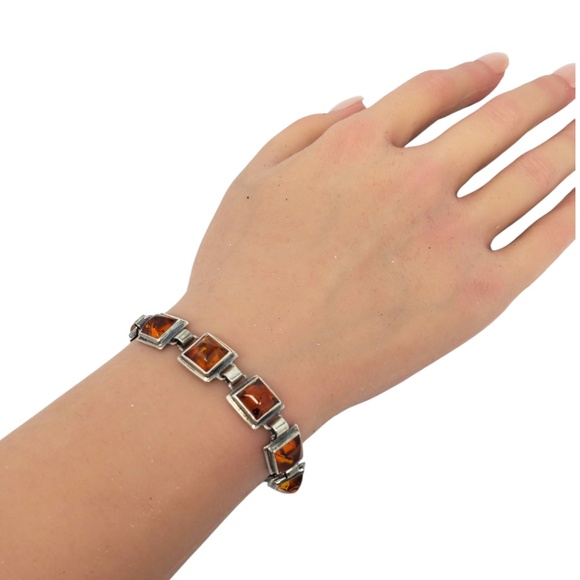 Sterling Silver Amber Station Bracelet #21102 - Picture 12 of 12